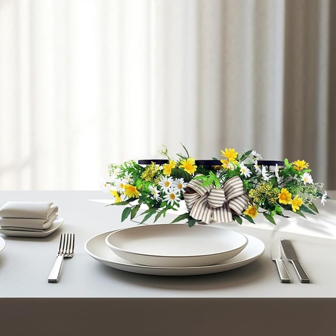 Artificial Wild Flower Candle Holder (Yellow)