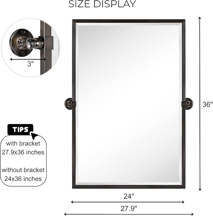 TEHOME Oil Rubebd Bronze Metal Framed Pivot Rectangle Bathroom Mirror Tilting Beveled Vanity Mirrors for Wall, Overall 27.9 x 36 inches (Mirrror 24 x 36 inches)