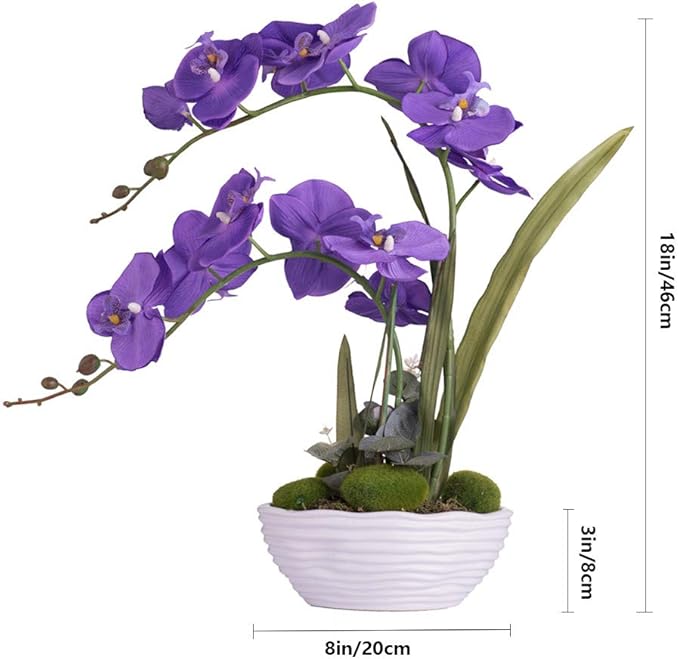 Large Artificial Potted Orchid Plant, Silk Flower Arrangement with Ceramics Vase, Purple