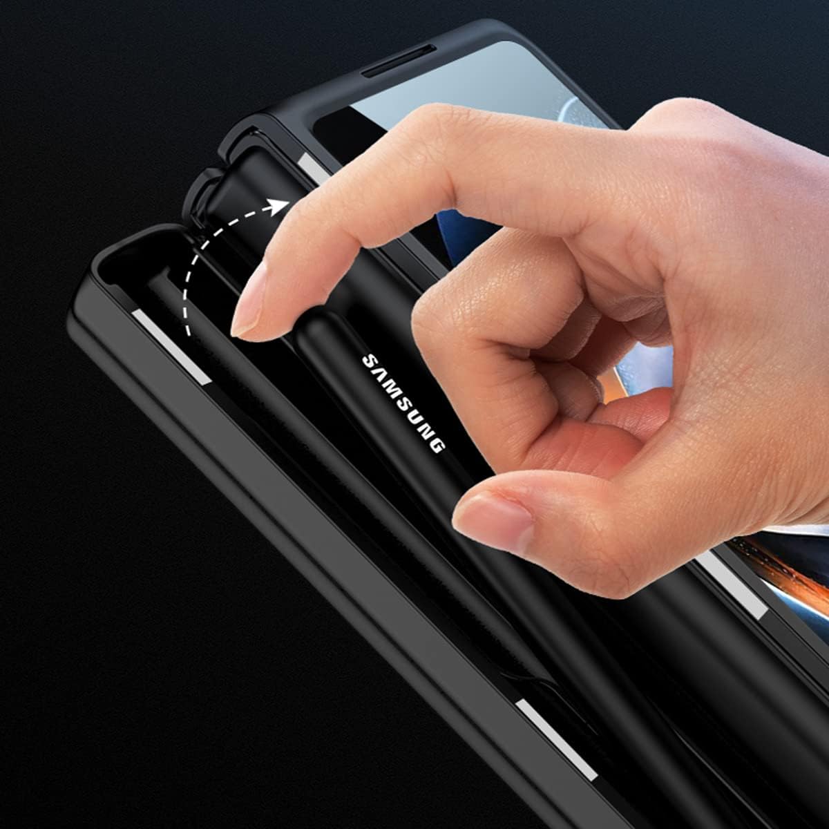 Magnetic Hinge Protective Case for Samsung Galaxy Z Fold 4, All-Inclusive Case with S Pen Box Holder and Front Glass