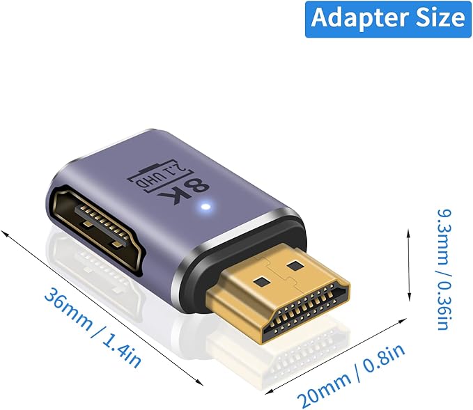 Poyiccot 8K HDMI Extension Adapter, 48Gbps HDMI Male to Female Extender Adapter 90 Degree UHD 2.1 Video and Audio Connector for HDTV, Switch, Xbox One, PS5, Laptop, 2-Pack