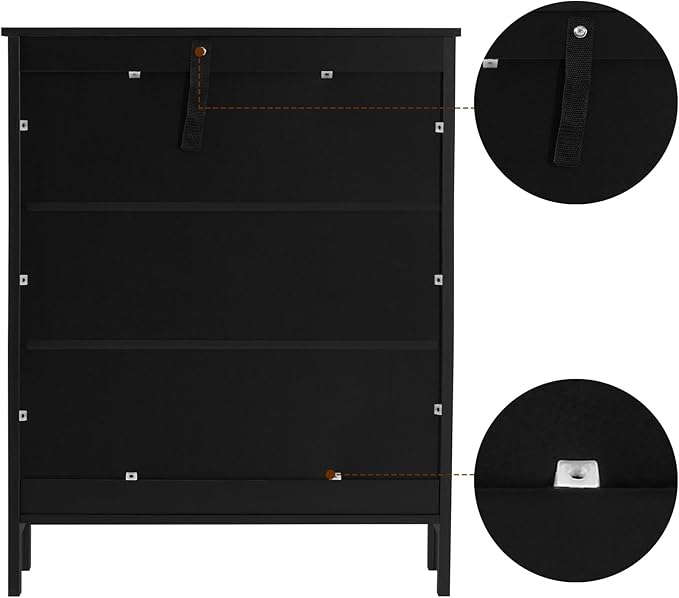 Iwell Storage Cabinet with Rattan Doors, Bathroom Storage Cabinet with Adjustable Shelf, Floor Cabinet for Living Room, Entryway, Kitchen, Home Office, Black