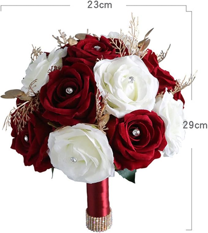 Wedding Bouquets for Bride Bridesmaid, Wine Red White Rose Artificial Flowers Bouquet Bouquet Bride Church Home Decoration