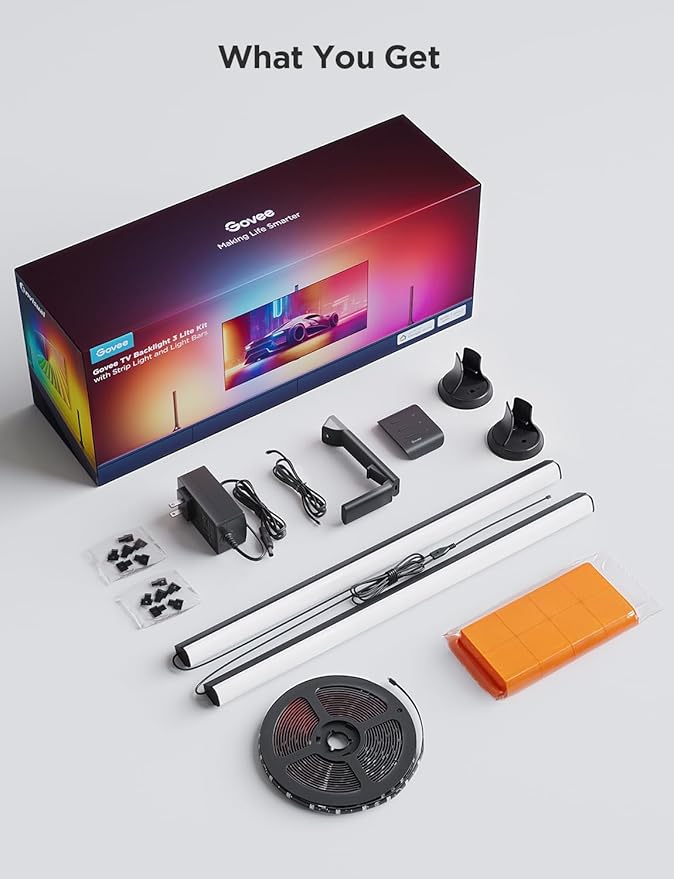 Govee TV Backlight 3 Lite Kit, 11.8ft RGBICW Wi-Fi TV LED Strip Lights for 55-65in TVs with Camera and 15 Inches Smart Light Bars with 4-in-1 Light Beads - Works with Alexa & Google Home