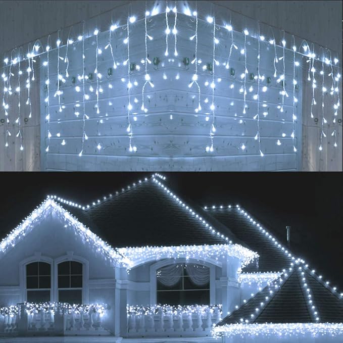 Toodour Christmas Icicle Lights Outdoor, 360 LED 29.5ft 8 Modes Fairy Icicle String Light with 60 Drops, Led Christmas Lights Twinkle for Holiday, Party, Wedding, Eaves, Xmas Decorations (White)