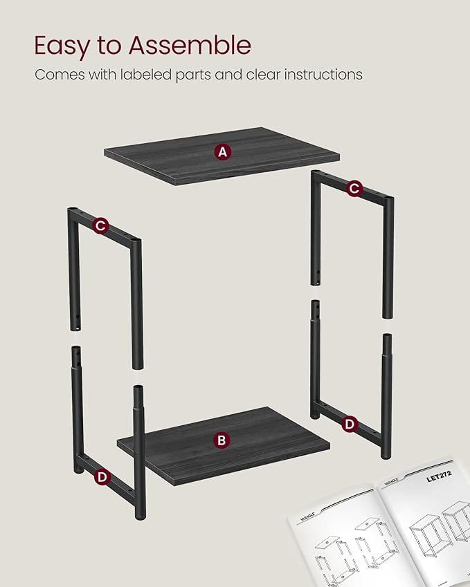 VASAGLE Side Tables Set of 2, Small End Table, Nightstand for Living Room, Bedroom, Office, Bathroom, Misty Gray and Classic Black ULET272B68