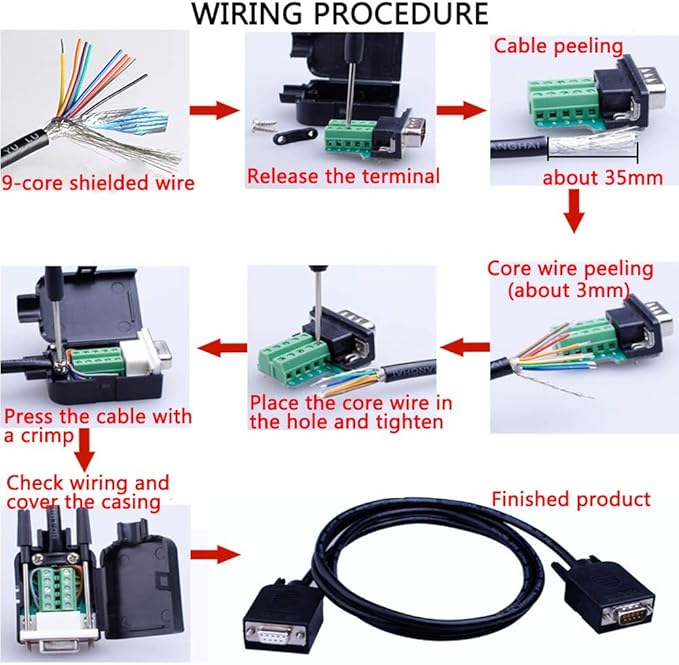 2PCS DB9 Solderless RS232 D-SUB Serial to 9-pin Port Terminal Male Adapter Connector Breakout Board with Case Long Bolts Tail Pipe (2PCS Female)
