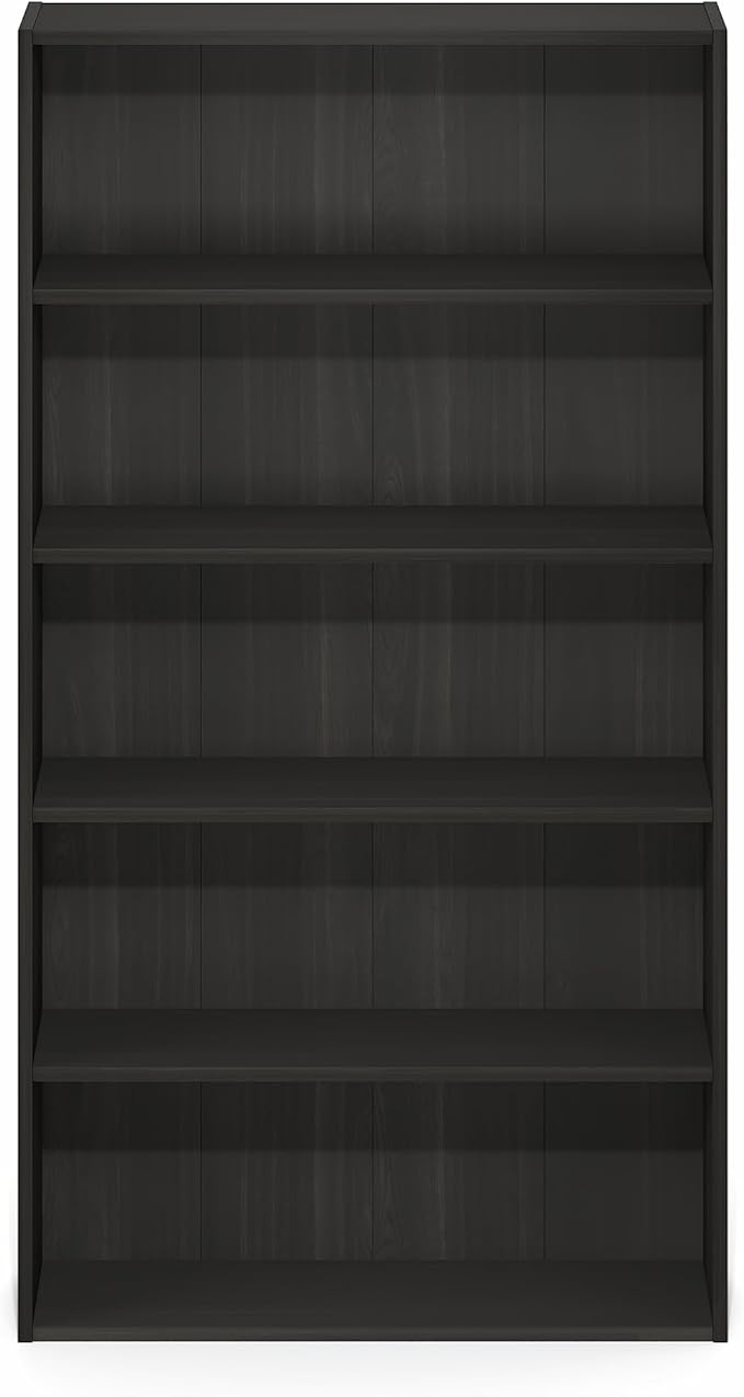 Furinno Basic Book Shelf, 5-Tier Bookshelf, Cube Storage Organizer Bookcase with Open Shelf, 7 x 24 x 44, for Living Room, Bedroom, Home Office, Espresso