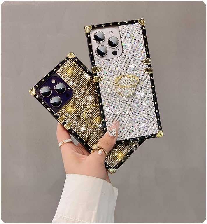 Samsung Galaxy A13 5G Bling Case, Red Luxury Glitter Sparkle Soft Trunk Cover with Finger Ring Grip Kickstand