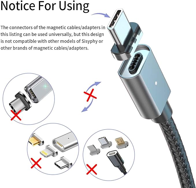 USB C Magnetic Cable (5ft I-Shape), USB2.0 Type C Cord with PD 100W Charge and 480Mbps Data Transfer, Compatible for MacBook Pro/Air iPad Pro and More USB C Devices