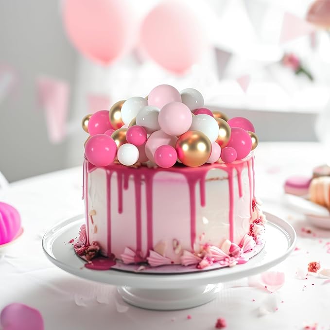 75 Pieces Cake Balls Topper Decorations Foam Cupcake Topper Mini Balloon Cake Topper Balls Cake Picks for Cake Deco Birthday Party Wedding(Rose Pink, Pink, Gold, White)