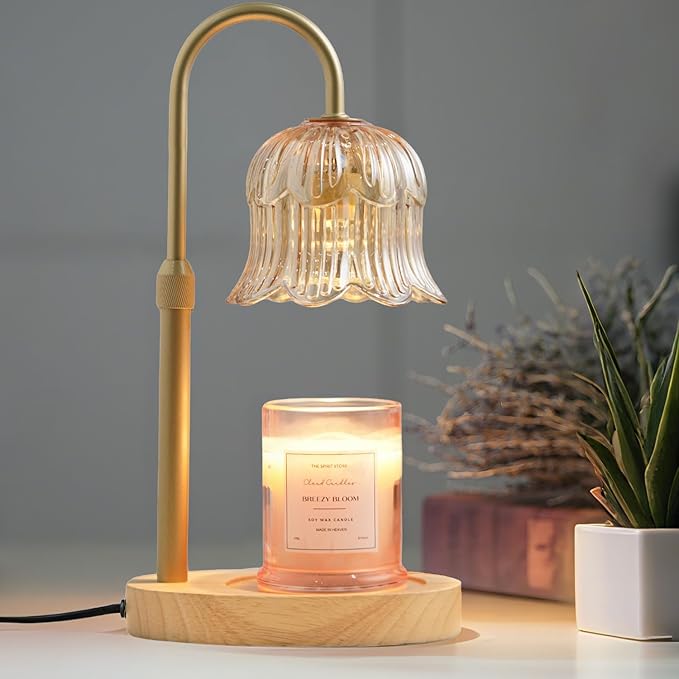 Candle Warmer Lamp with Timer: Adjustable Dimmable Height Adjustable - Flower Amber Shape Wax Lamp Jar Candles Modern Home Decor Table Lights - Bedroom Decor