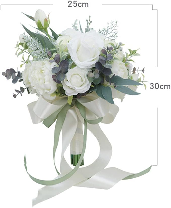 Wedding Bouquet Artificial Roses Flower Bride Bridal Bouquets Handmade Silk White Rose Flower Wedding Bridal Bouquets for Church Party Home Decoration
