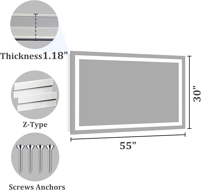 Koonmi 30x55 LED Bathroom Mirror, Backlit + Front Lit, LED Bathroom Mirror with Lights for Wall, 3 Colors, Anti-Fog, Dimmable Brightness, Tempered Glass
