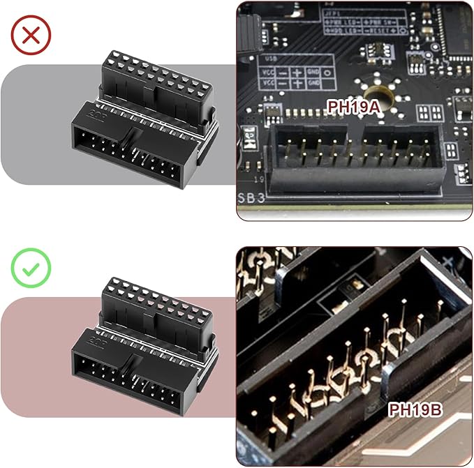 2 Pack USB 3.0 90 Degree Adapter Right Angle 19 Pin/20 Pin Female to MaleMotherboard Down19-pin Connector Extension Power Adapter L Turn Right Angle Socket (Down/Black-20Pin)