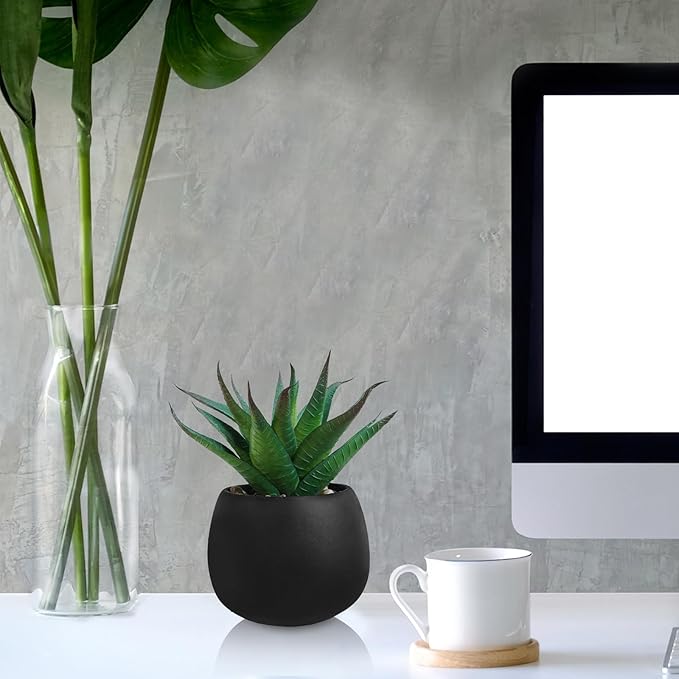 Winlyn Set of 3 Artificial Succulent Plants in Black Concrete Pots Faux Aloe Hops String of Pearls Potted Plants Small Fake Plants Desk Plants for Home Office Desk Kitchen Bathroom Shelf Windowsill