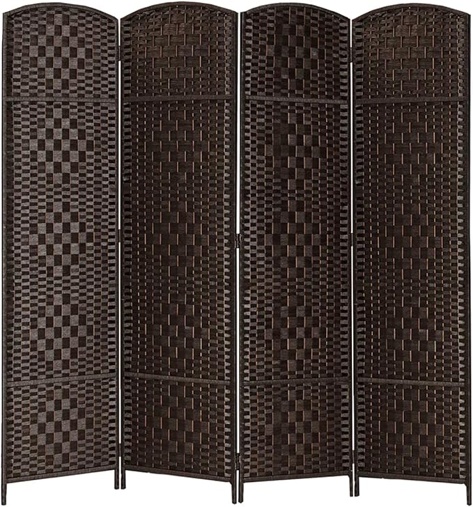 Rose Home Fashion Room Divider, 6 ft Tall Room Dividers and Folding Privacy Screens, 16in Privacy Screen 4 Panel Dark Coffee Space Temporary Wall Foldable Partition Separation
