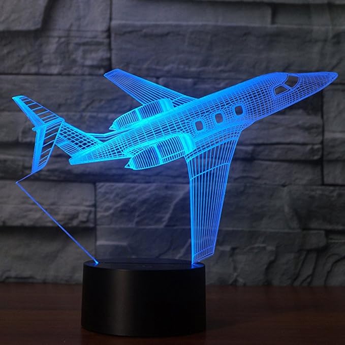 Creatively 3D Plane Lights LED Airplane Night Light, YKLWORLD 3D Aero Plane Illusion Table Lamp with 7 Colors and USB Powered, Best Bedroom Decor Toys Gifts for Kids Children Birthday