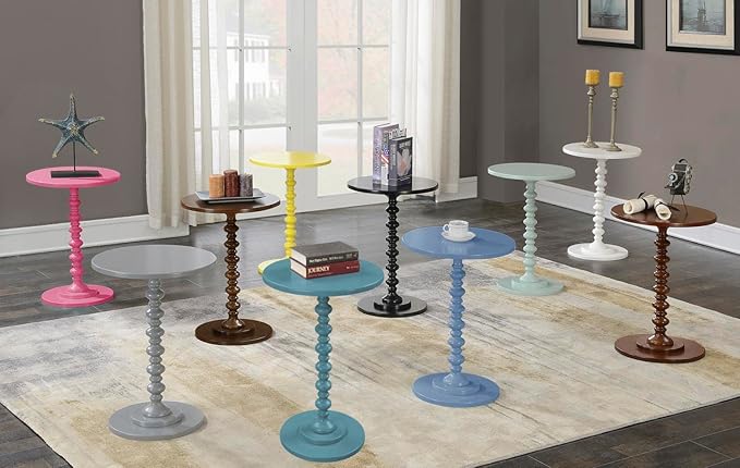 Convenience Concepts Palm Beach Spindle 17.75" Traditional Round End Living Room, Turned Solid Wood Side, Classic Display Pedestal Table, Sea Foam Blue