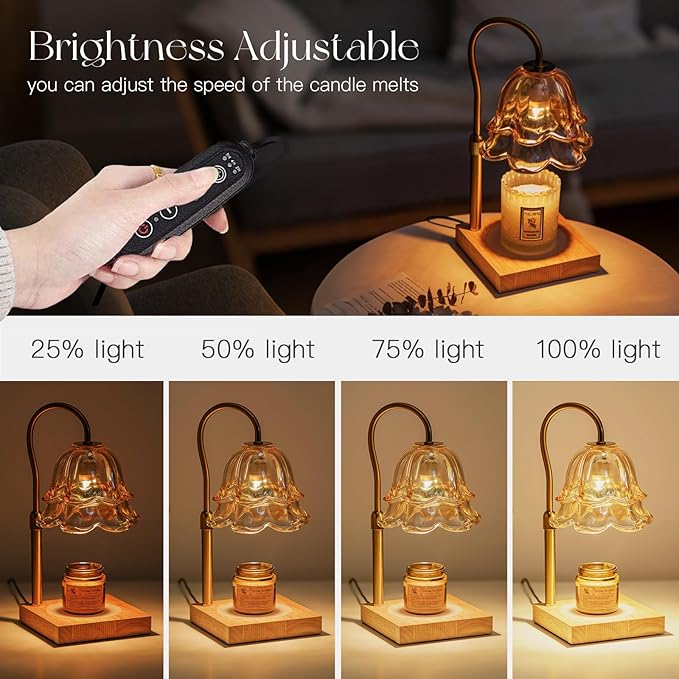 Candle Warmer Lamp with Timer: 7 Colors LED Changing Flower Candle Warmers with 2 Blubs Dimmable Wax Melt Home Decor Birthday Mom Birthday Gift for Women
