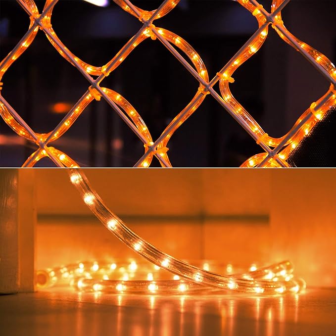 Brizled Orange Rope Lights, 18ft 216 LED Orange Lights, 120V Plugin Tube Light Connectable, Indoor Outdoor Halloween Rope Lighting Waterproof Halloween Holiday Light for Tree Patio Xmas Camping Decor