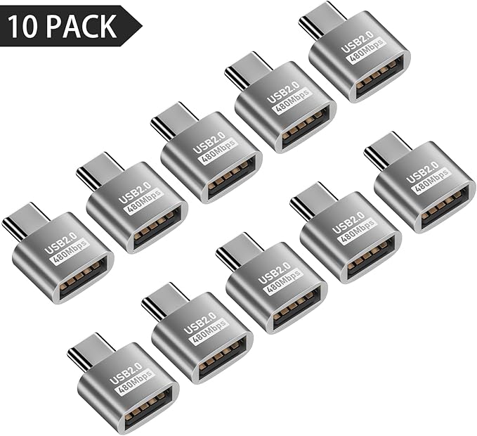 Duttek USB A to USB C Adapter 10 Pack, USB Type C Male to USB 2.0 A Female Extension Connector, USB to USB C Adapter Support 480Mbps Data Transfer, OTG Function and Charging for Phone, Laptop, 10 Pack