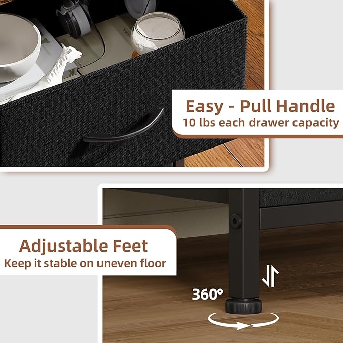 Somdot Tall Dresser for Bedroom with 5 Drawers, Storage Organizer Chest of Drawers with Removable Fabric Bins for Closet Bedside Living Room Laundry Entryway Hallway, Black Rustic Brown