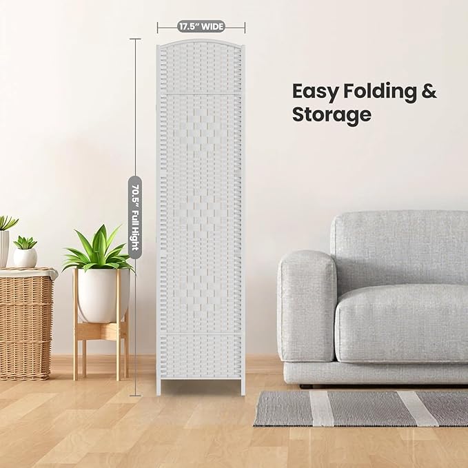Folding Room Divider, Weave Fiber Privacy Screen, Extra Wide Room Screen Divider Separator, Decorative Separation Wall Divider, Freestanding Room (8-Panel)