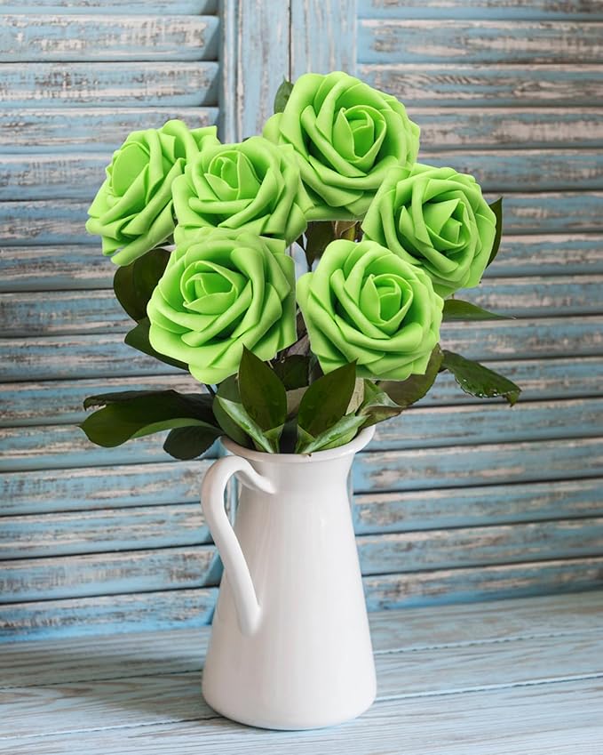 JOYLEX Artificial Flowers Realistic Roses, Real Looking Fake Roses with Stem for DIY Wedding Bouquets Centerpieces Bridal Shower Party Home Romantic Decorations (Green, Regular 3" - 200pcs)
