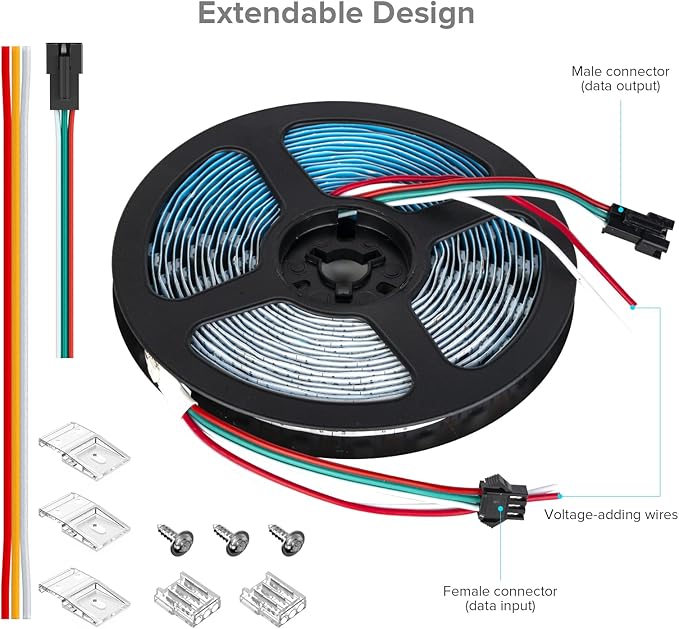 SEZO WS2812B LED Strip Light 3.3FT 60Pixel/M 60LEDs DC5V Individual Addressable LED Strip SMD5050 RGB Dream Color Programmable LED Light Strip Flexible IP30 Non-Waterproof White PCB
