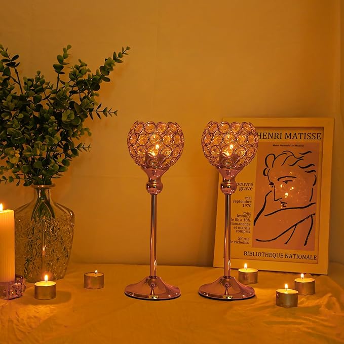VINCIGANT Gold Crystal Candle Holders Set of 16 for Wedding Centerpieces,Votive Crystal Candle Holders for Home Fireplace Coffee Table Mantle Decor candelabros de mesa