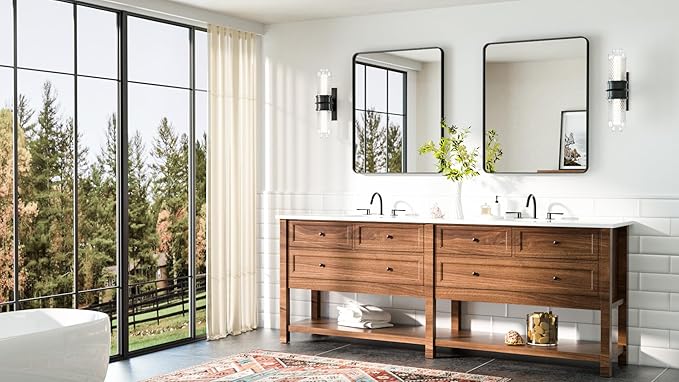 TETOTE Black Bathroom Mirror 24 x 30 Matte Black Metal Framed Vanity Mirror, Tempered Glass, Wall Mounted for Bathroom, Entryway, Bedroom, Living Room(Horizontal/Vertical)