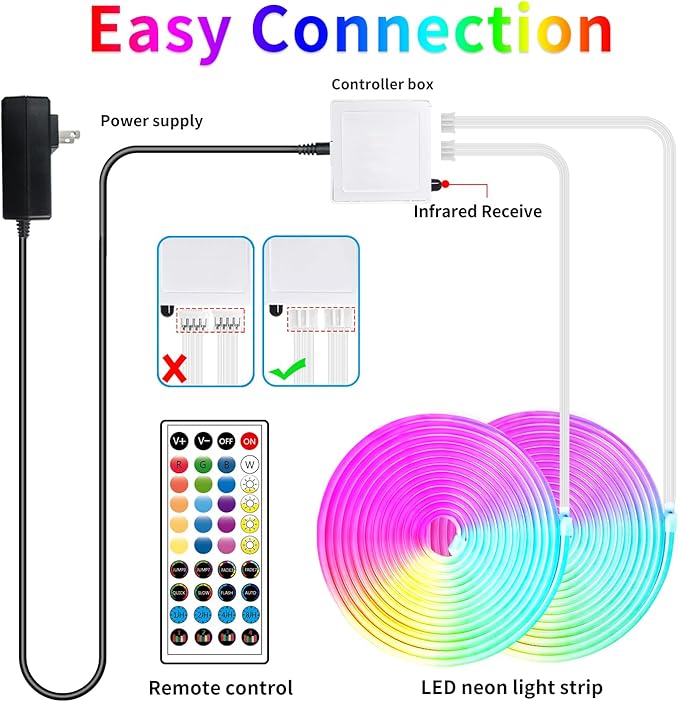 100ft LED Neon Lights 24V RGB LED Rope Lights with Remote Control APP Control IP65 Waterproof Flexible Neon LED Strip Lights for Bedroom Room Outdoors Decor (2 Rolls of 50ft)
