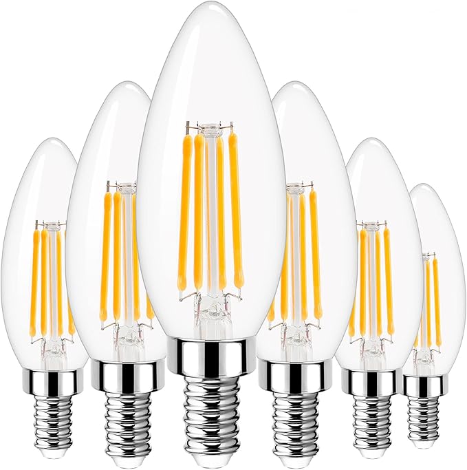 GOLSPARK Led Candelabra Light Bulb Filament Vintage Edison Chandelier Dimmable Bulbs,40 Watt Equivalent,Warm White 2700k,400 Lumen,E12 Base,6 Pack