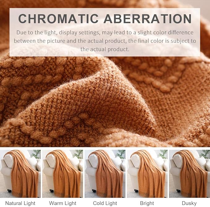 BOURINA Almond Throw Blanket 50x60 Inches Throw Textured Solid Soft Sofa Couch Decorative Knit Blanket