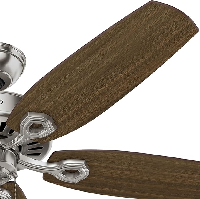 Hunter 52 inch Indoor Ceiling Fan No Light with Pull Chain - Ceiling Fan without Light, Standard Mount, 5 Blades, For Bedroom, Living Room, or Kitchen - Builder Elite 53241, Brushed Nickel