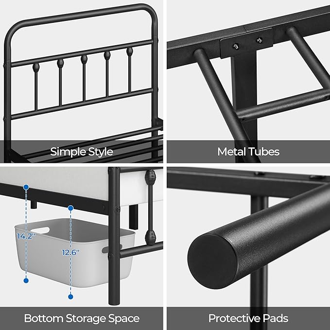Yaheetech Classic Metal Platform Bed Frame Mattress Foundation with Victorian Style Iron-Art Headboard/Footboard/Under Bed Storage/No Box Spring Needed/Twin Size Black