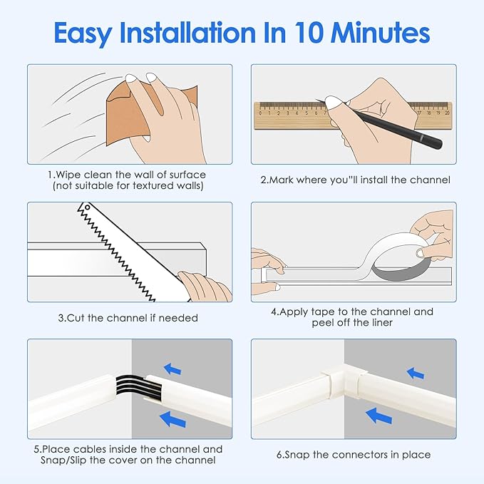 Yecaye 125in Cord Hider, Large Cord Covers for Wires on Wall, Cable Management Kit for Mount TVs, Wire Hider Cable Concealer for Home Office, W1.18in H0.6in, Beige