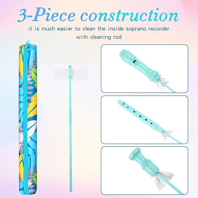 Soprano Recorder Instrument for Kids Beginners Student German Fingering C Key Recorder Instrument 3 Piece with Cleaning Rod and Bag Fingering Chart(Lake Green)