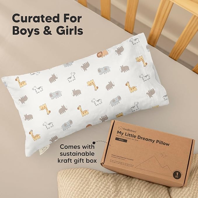Toddler Pillow with Pillowcase - 10x18 My Little Dreamy Kids Travel Bed Pillows for Sleeping, Organic Cotton Small Pillowcase, Soft & Breathable, Machine Washable, Toddlers 2-5 Years Old (Escapade)