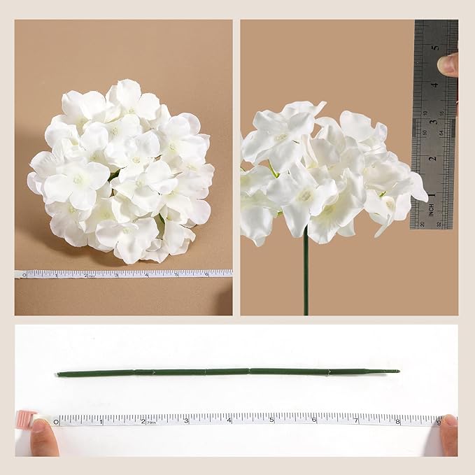 Auihiay 64 PCS Artificial Hydrangea Flowers, Silk Hydrangea Full Flowers Heads with Stems for Wedding Centerpieces, Home, Garden, Baby Shower, Party Decoration (Ivory)