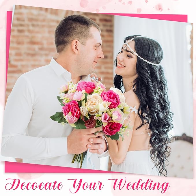 Geosar 8 Bundles Artificial Peonies Flowers Fake Silk Peony Bouquet Faux Peonies Flowers Bulk for Decoration Vase Floral Arrangements Wedding Party Table (Bright Color)