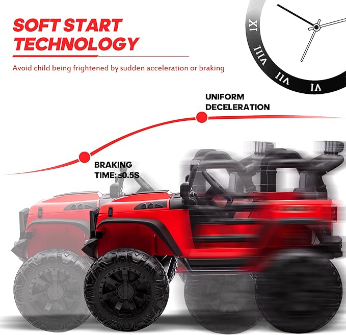 24V 9Ah Ride on Toy for Big Kids, 4WD 2 Seater Ride on Car Truck with Remote Control, 4x200W Motor - Red