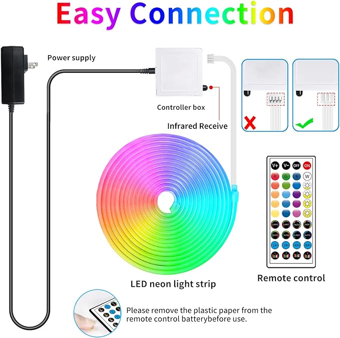 50ft Neon Rope Light, 24V RGB LED Strip Lights, Multi-Color, Music Sync, Dimmable, Remote/APP Control, Flexible DIY Design for Bedroom Indoor Outdoor
