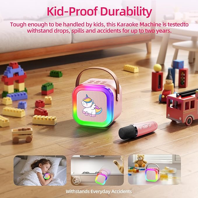Kinglucky Mini Karaoke Machine for Kids, 2025 TOP Birthday Gifts Ideas for 3-12 Year Old Girls, Christmas Party Gifts Kids' Personal Video Players Accessories with Wireless Microphone - Pink