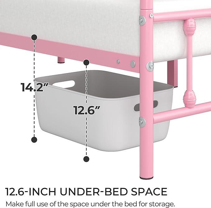 Yaheetech Classic Metal Platform Bed Frame Mattress Foundation with Victorian Style Iron-Art Headboard/Footboard/Under Bed Storage/No Box Spring Needed/Twin Size Pink