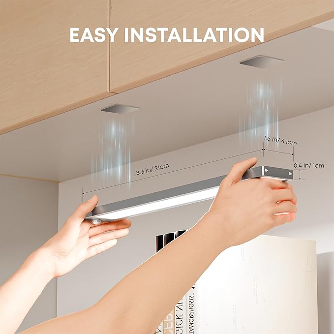 Under Cabinet Kitchen Lights, Motion Sensor Dimmable 21cm 1500mAh 6500K LED Under Counter Rechargeable Wardrobe Indoor Night Lights for Kitchen Shelf Stairs Closet 2 Pack