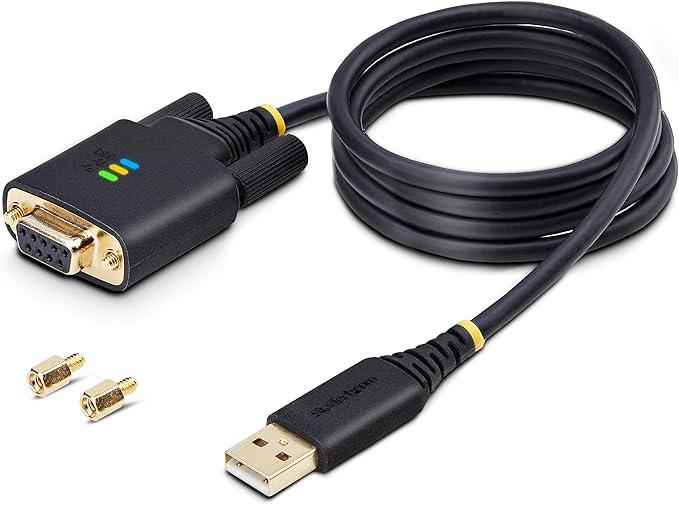 StarTech 3ft (1m) USB to Null Modem Serial Adapter Cable, COM Retention, FTDI, USB-A to RS232, LED Indicators, Changeable DB9 Screws Nuts
