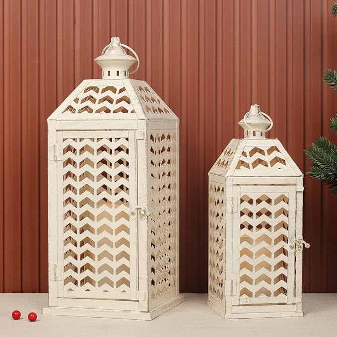 DECORKEY LED Lantern Decorative Indoor & Outdoor, Set of 2 (18' & 13') Metal Candle Lanterns, Vintage Hanging Candle Holder for Front Porch, Patio, Wedding, Farmhouse Home, Christmas Decoration