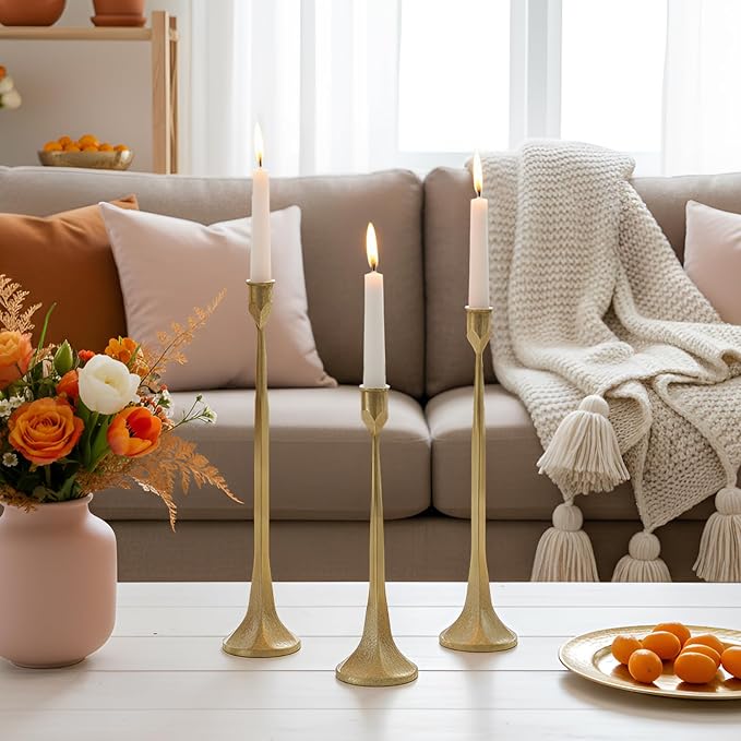Gold Taper Candle Holder 3-Pack - Elegant Candlestick Holders for Wedding, Table, Party Decor - Holds 3/4 inch Taper Candles